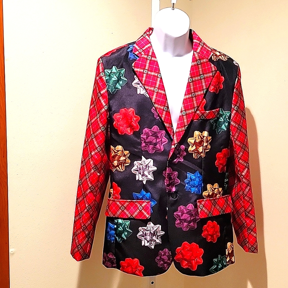 Holiday Time Mens Jacket Christmas Present Bows Design
